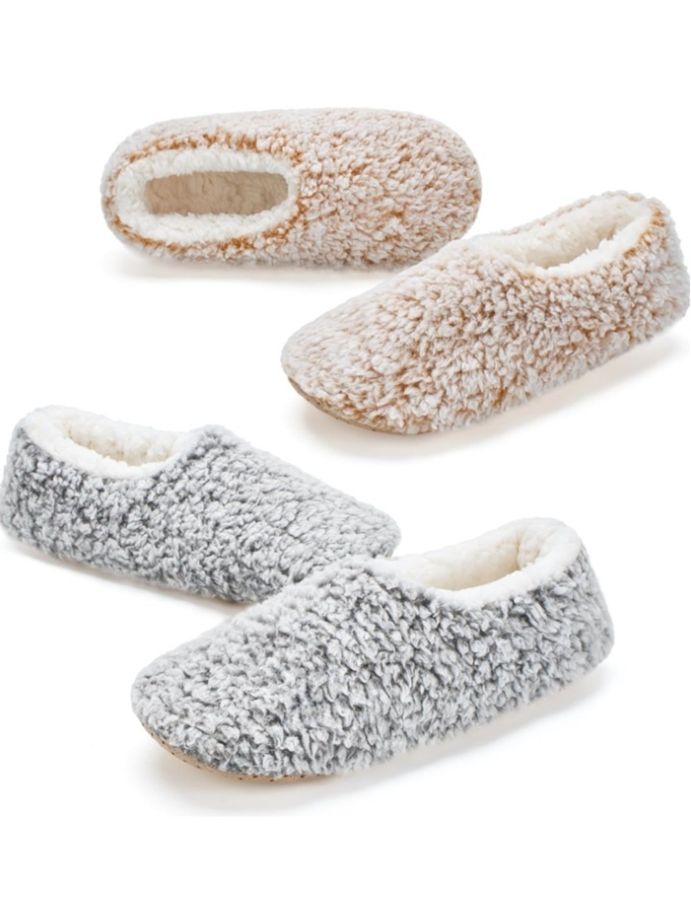 New 2 Pack Cozy Sherpa Slipper Socks Fuzzy Warm House Shoes Booties Set